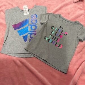 Under Armour and Adidas Girls' Gray Graphic Tees Set sz 3t